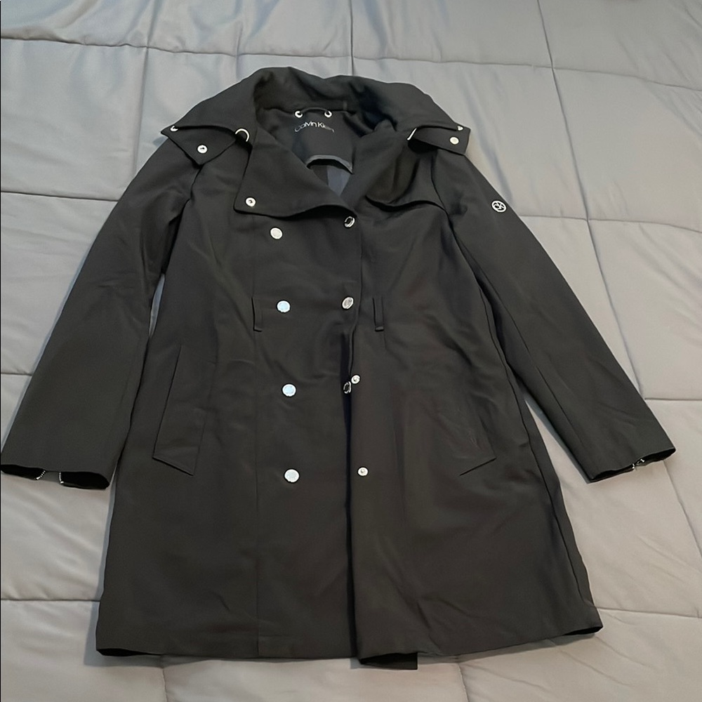 Calvin Klein Women's Black Rain Coat With Detachable Hoodie - Size S